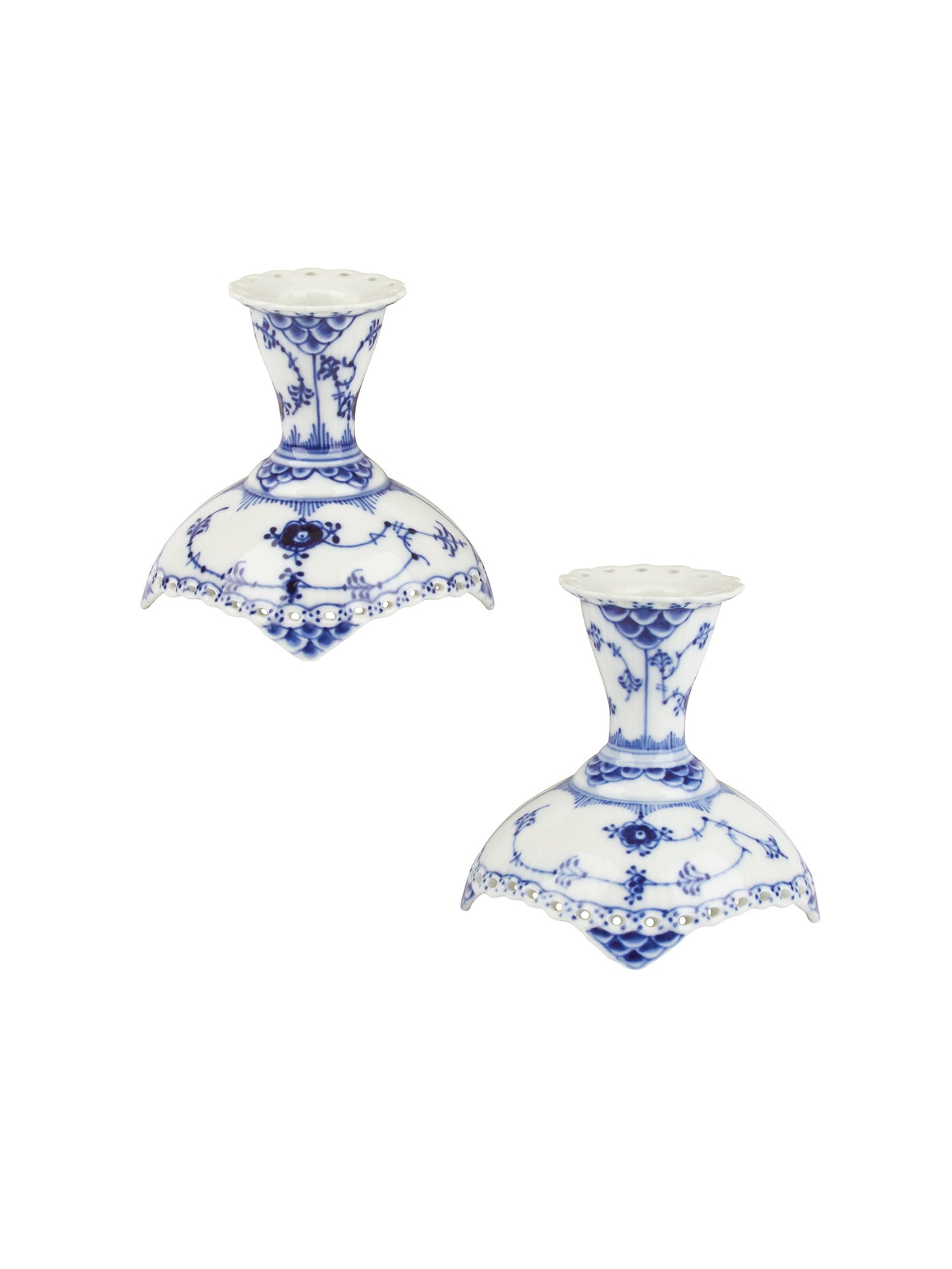 Royal Copenhagen Blue Fluted Full Lace Candlestick Pair Weston Table