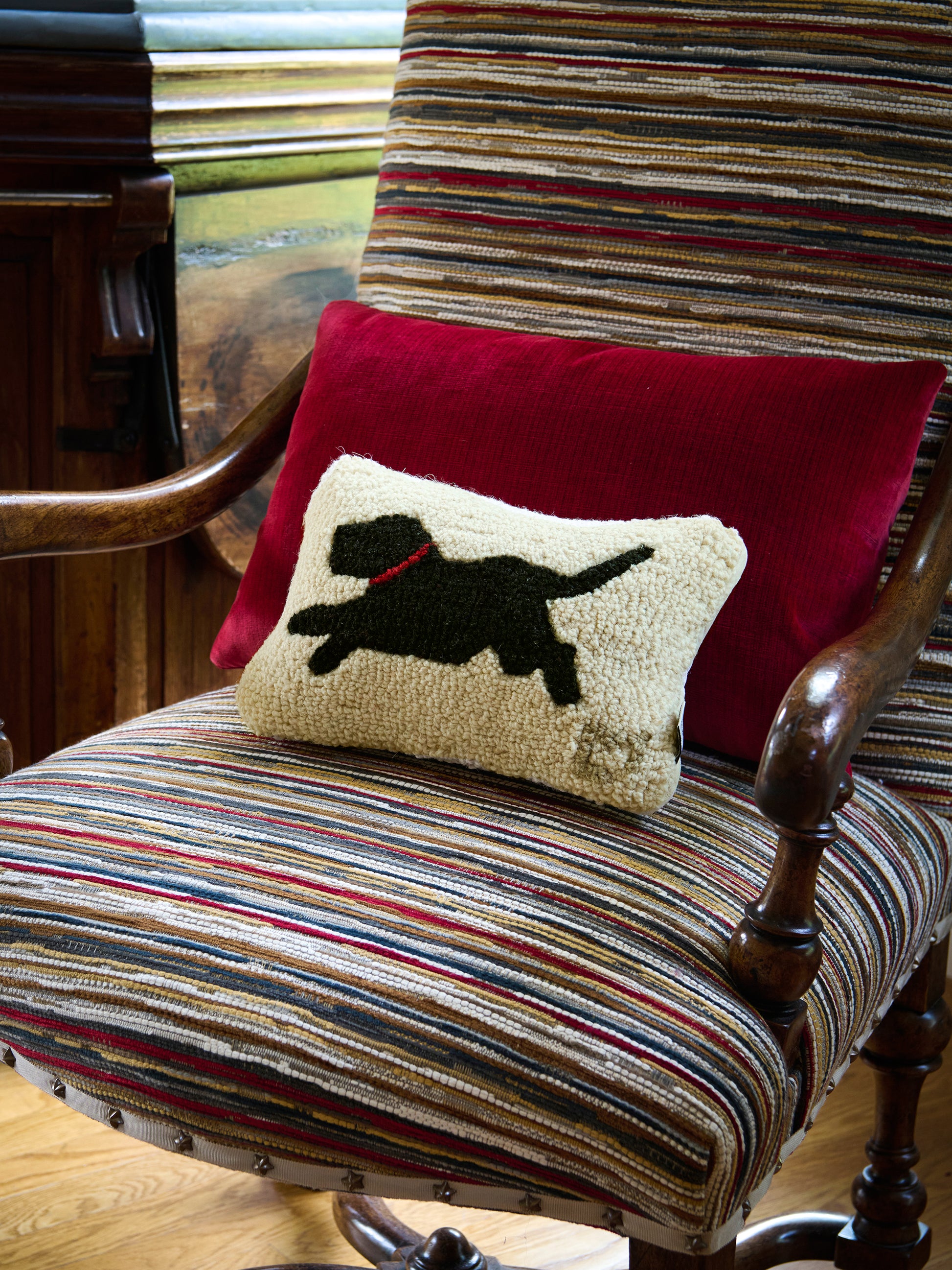 Running Black Lab Hooked Wool Pillow Weston Table