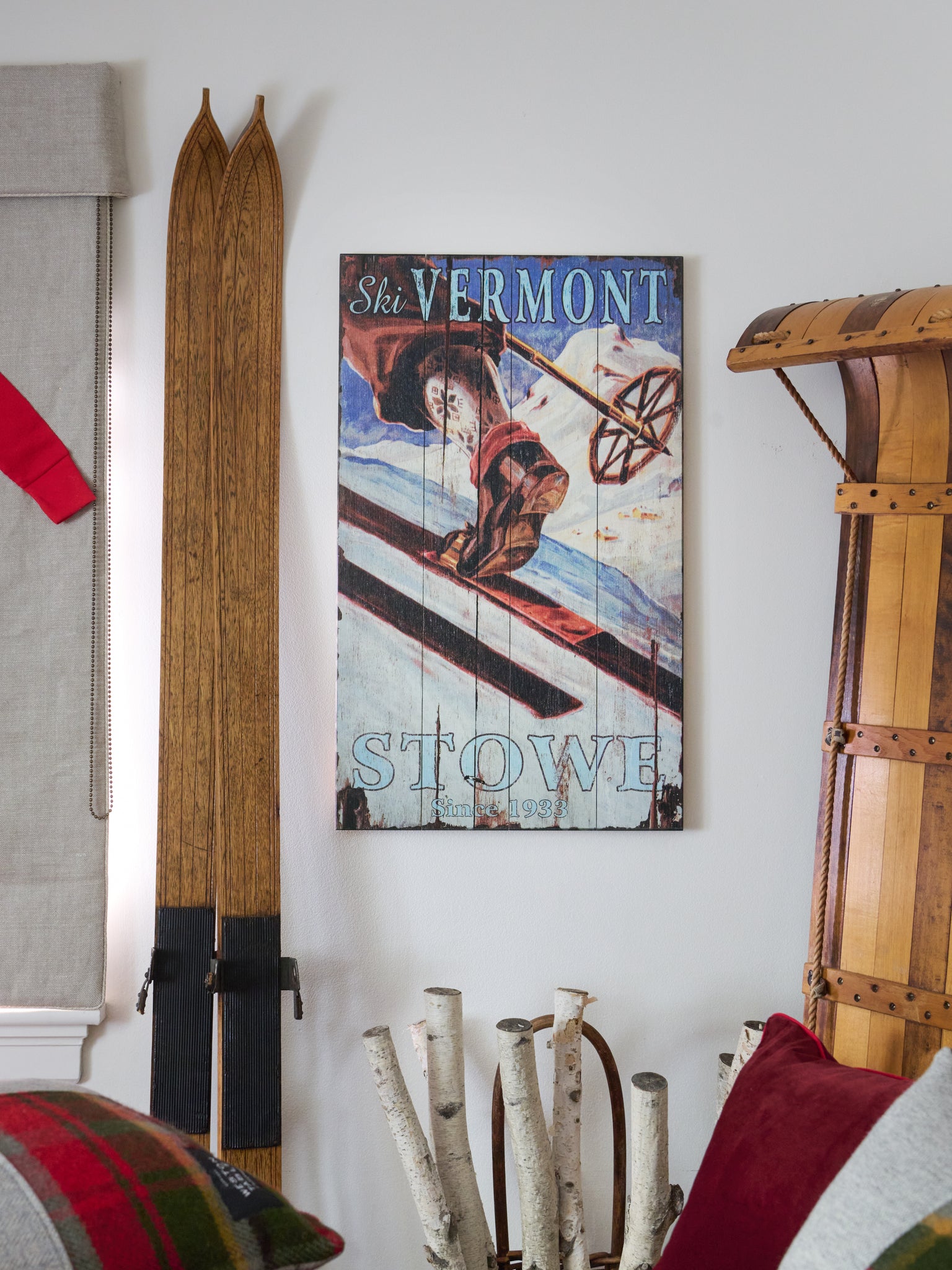 Rustic Ski Vermont Wood Screened Sign Weston Table