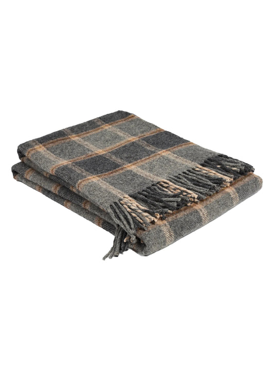 Shetland Wool Modern Tartan Throw Grey