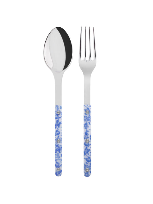 Sabre Paris Bistro Toile Blue Serving Set Shiny Weston Table