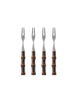  Sabre Paris Bamboo Dark Cocktail Forks Set of Four 