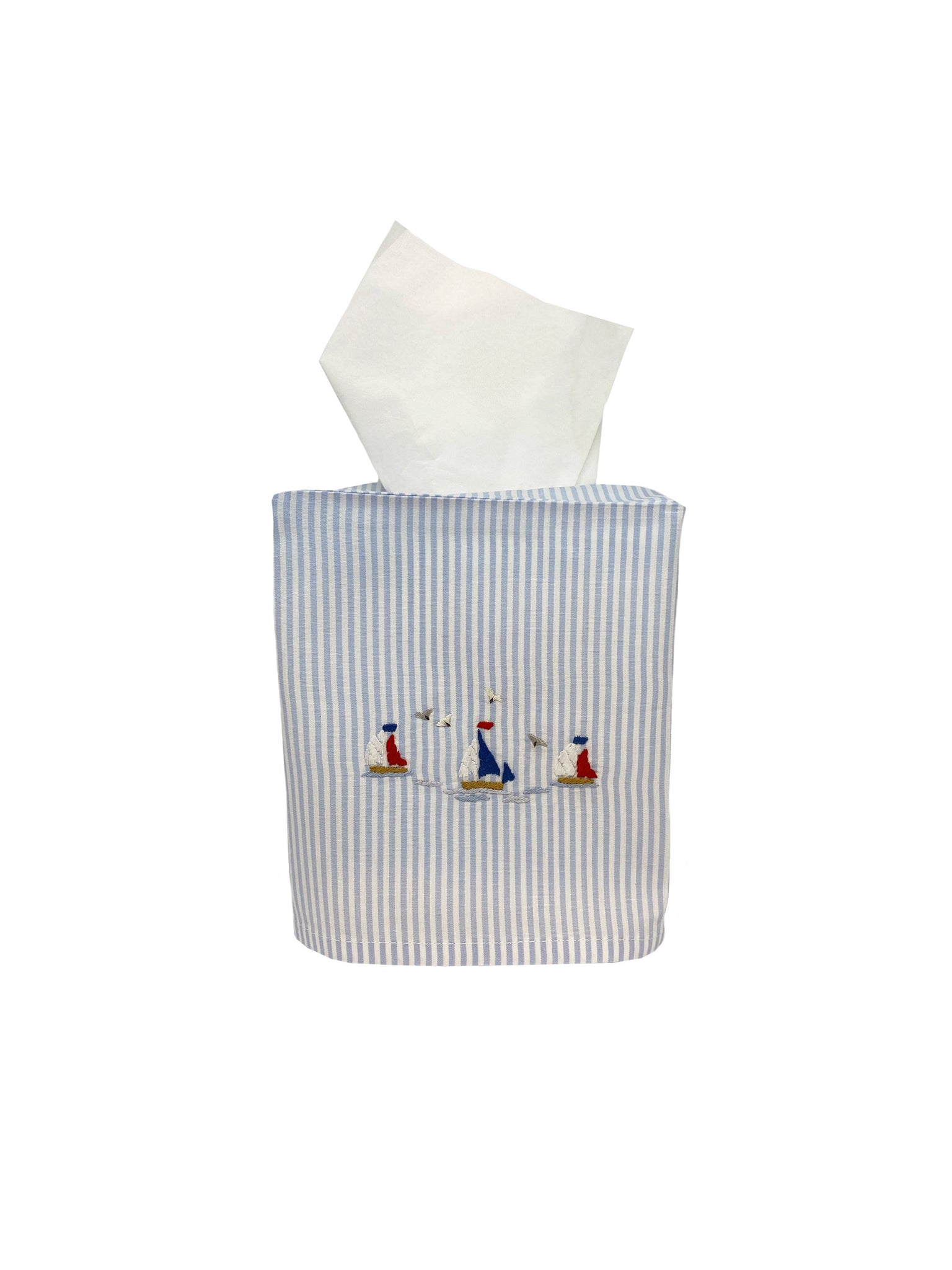Sailing Away Embroidered Blue Stripe Tissue Box Cover Weston Table