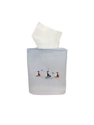  Sailing Away Embroidered Blue Stripe Tissue Box Cover Weston Table 