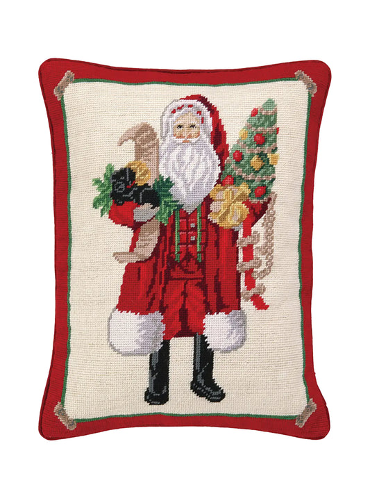 Santa and Puppy Needlepoint Pillow Weston Table