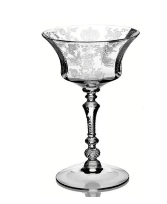Vintage 1940s Rose Point Cambridge Etched Champagne Glasses