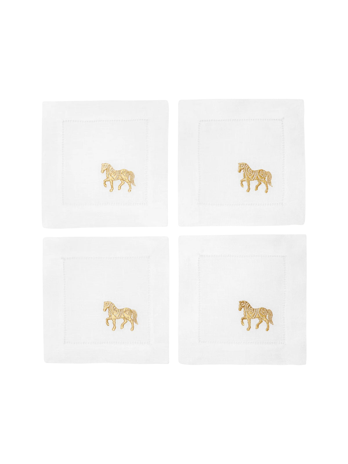 Sferra Embroidered Horse Linen Cocktail Napkins Weston Table