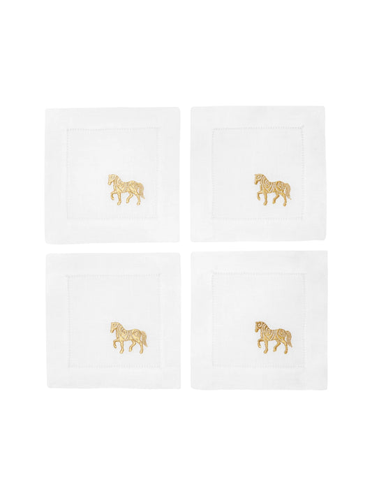 Sferra Embroidered Horse Linen Cocktail Napkins Weston Table