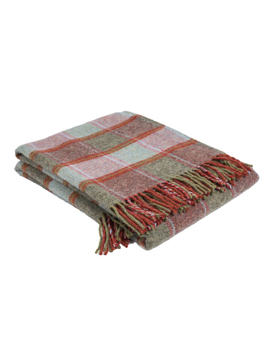 Shetland Wool Modern Tartan Throw Olive & Pink Weston Table