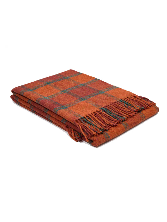 Shetland Wool Modern Tartan Throw Orange Weston Table