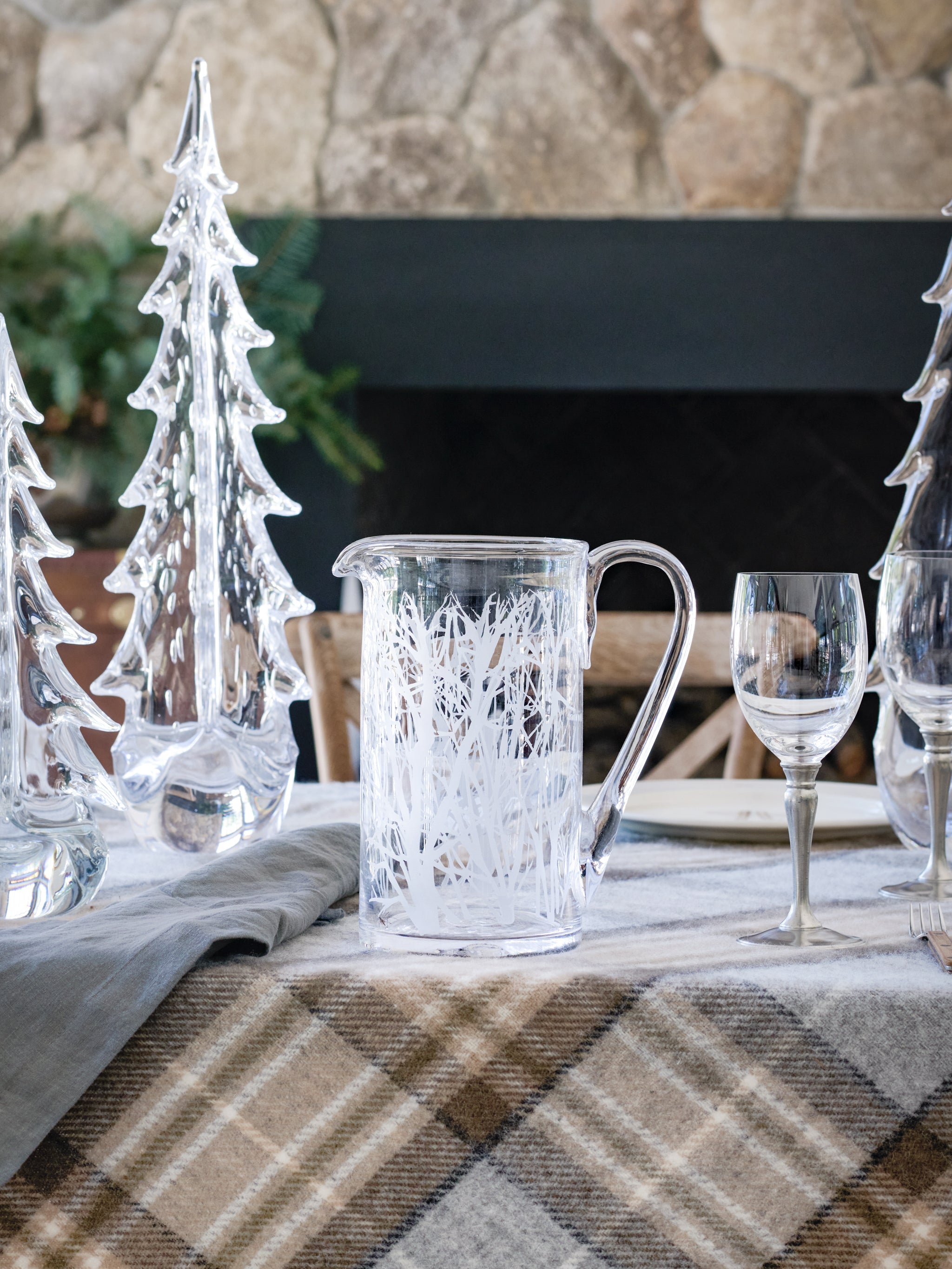 Table Pitcher Simon Pearce Engraved Aspen Forest Ascutney Glass Pitcher Medium ...