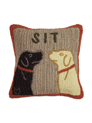  Sit Hooked Wool Pillow with Red Border Weston Table SP 