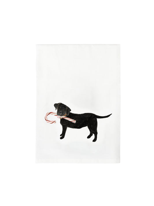 Ski and Holiday Dog Flour Sack Towels Black Lab with Candy Cane Weston Table