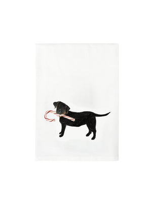  Ski and Holiday Dog Flour Sack Towels Black Lab with Candy Cane Weston Table 