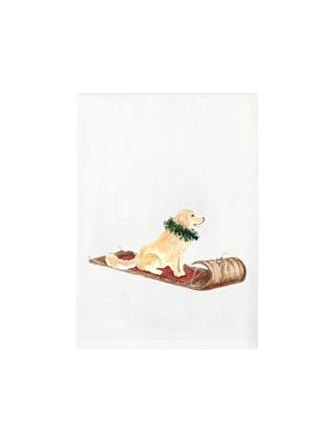  Ski and Holiday Dog Flour Sack Towels Golden Retriever-on Sled Weston Table 