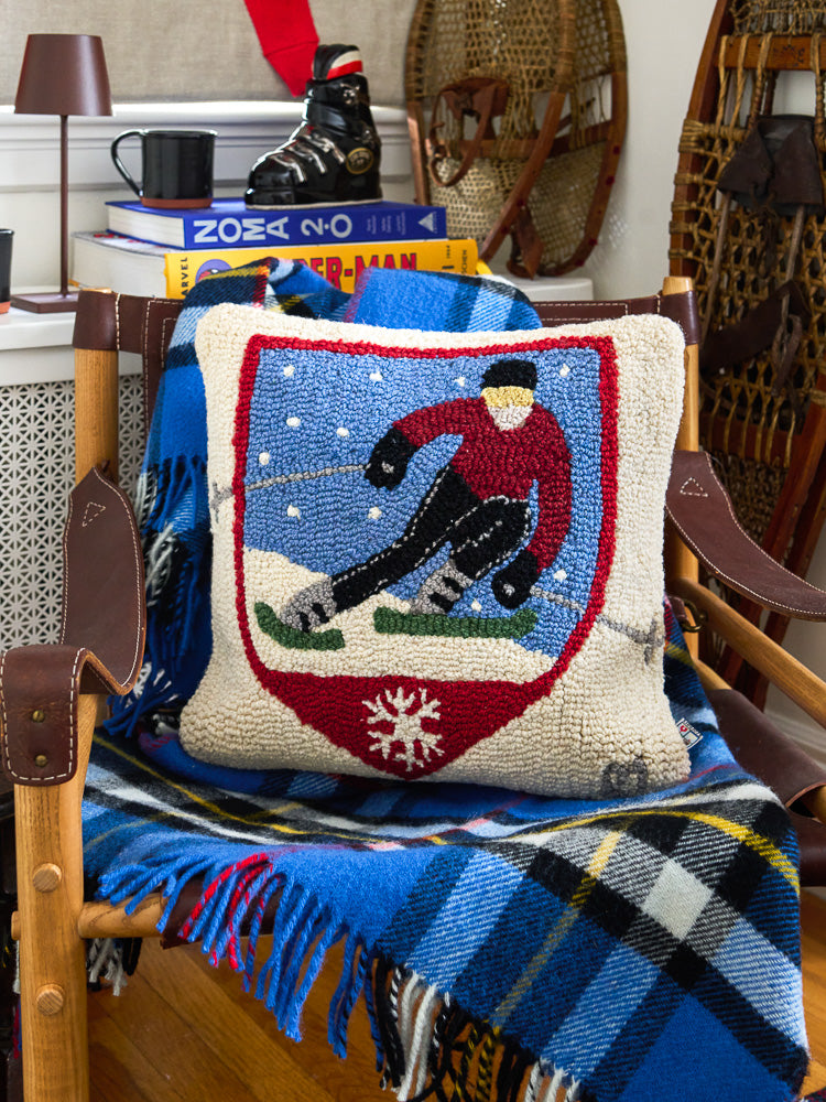 Skier Patch Hooked Wool Pillow Weston Table