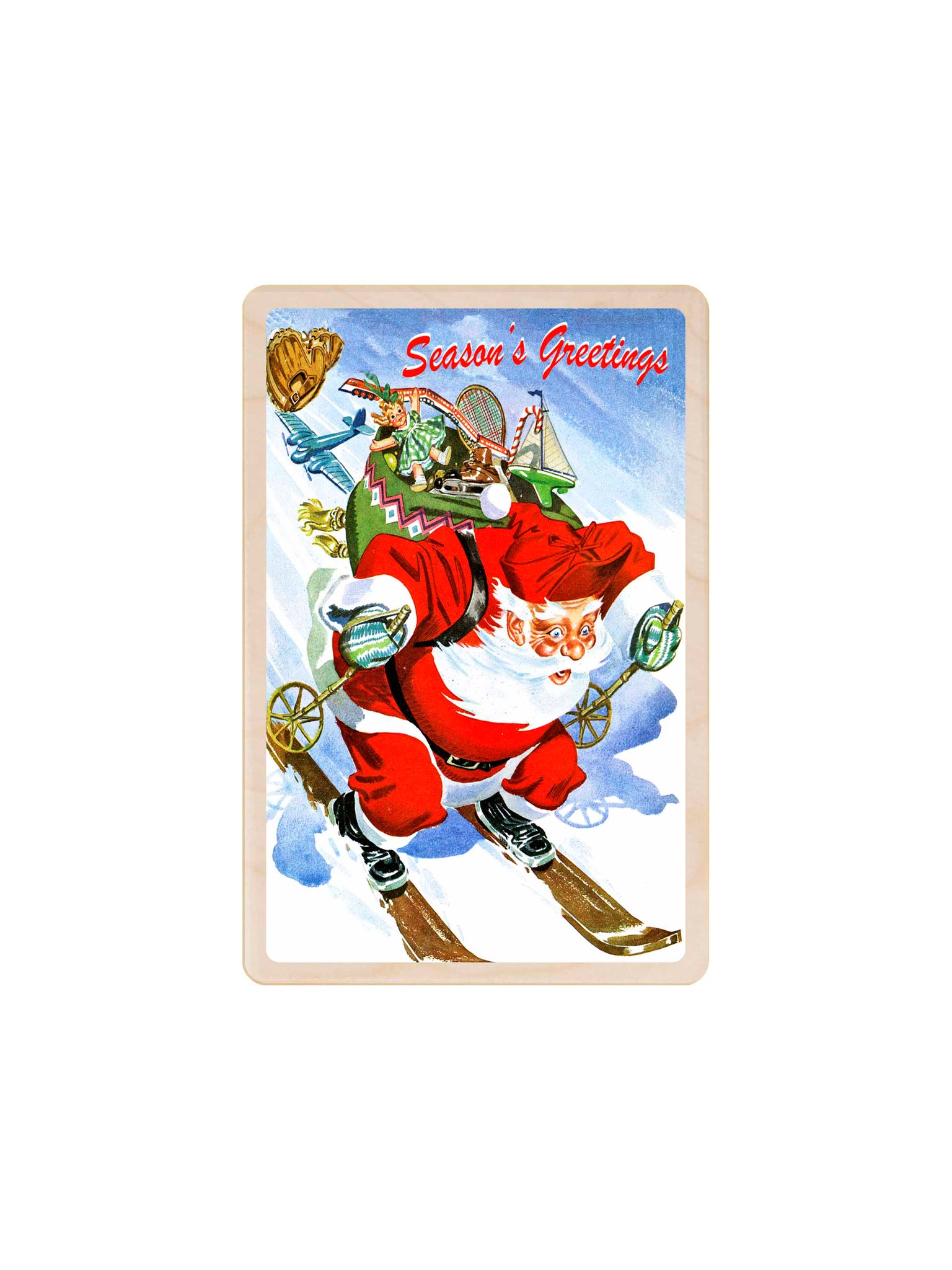 Skiing Santa Wooden Postcard Weston Table