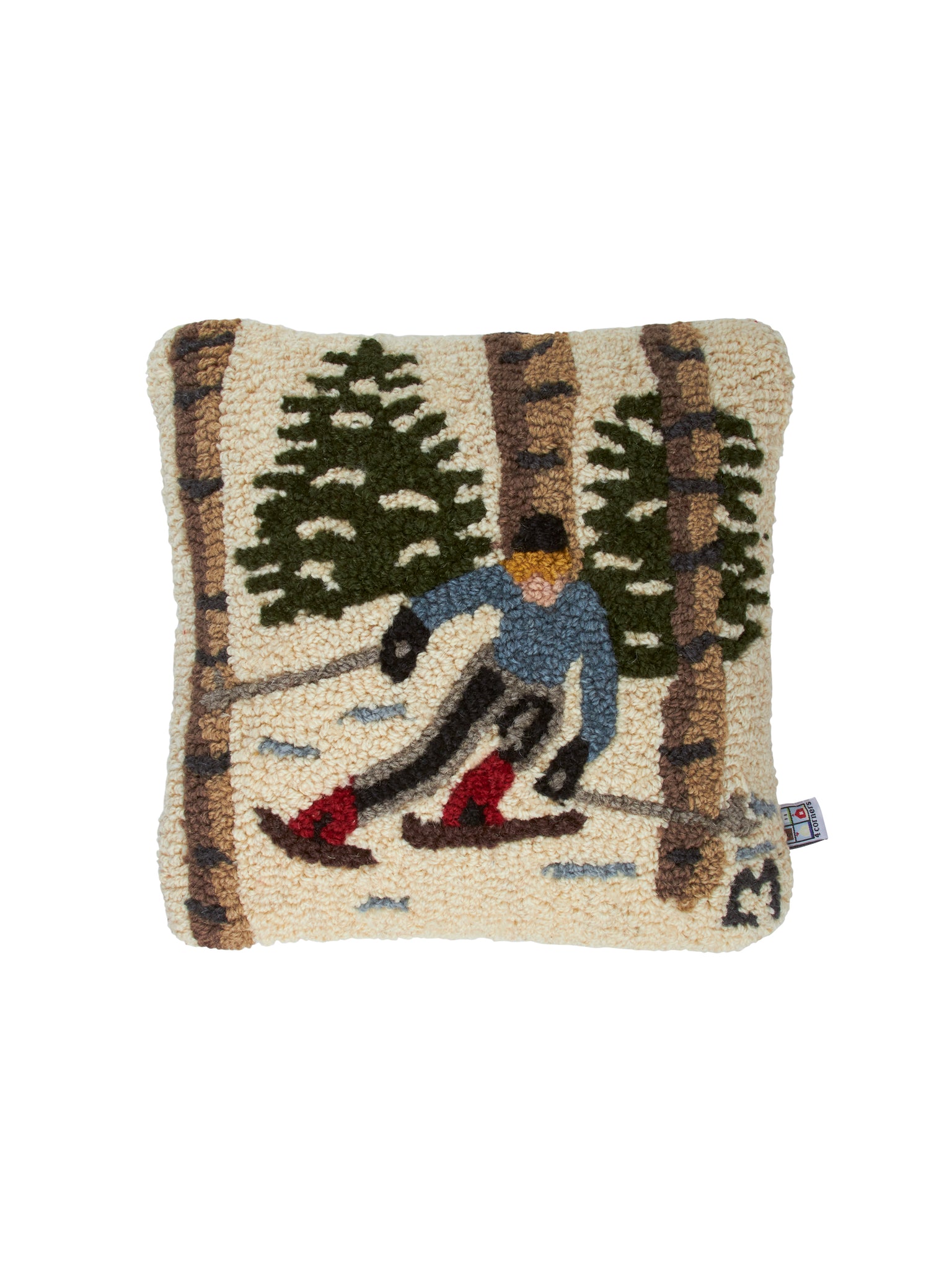 Skiing the Trees Hooked Wool Pillow Weston Table