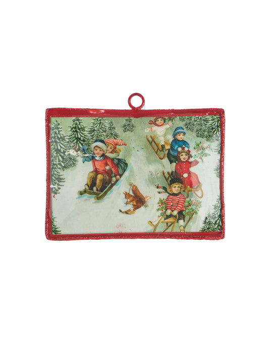 Sledding Children Postcard Ornament Weston Table