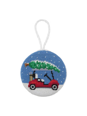 Smathers & Branson Christmas Golf Cart Stocking Needlepoint Ornament Weston Table SP 