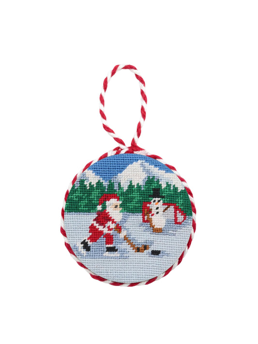 Smathers & Branson Christmas Hockey Santa Stocking Needlepoint Ornament Weston Table SP