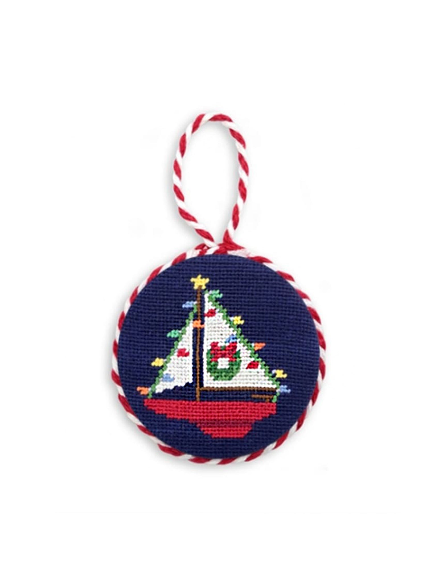 Smathers & Branson Christmas Sailboat Needlepoint Ornament Weston Table