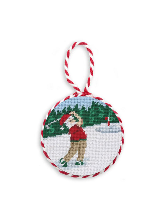 Smathers & Branson Golfing Santa Needlepoint Ornament Weston Table