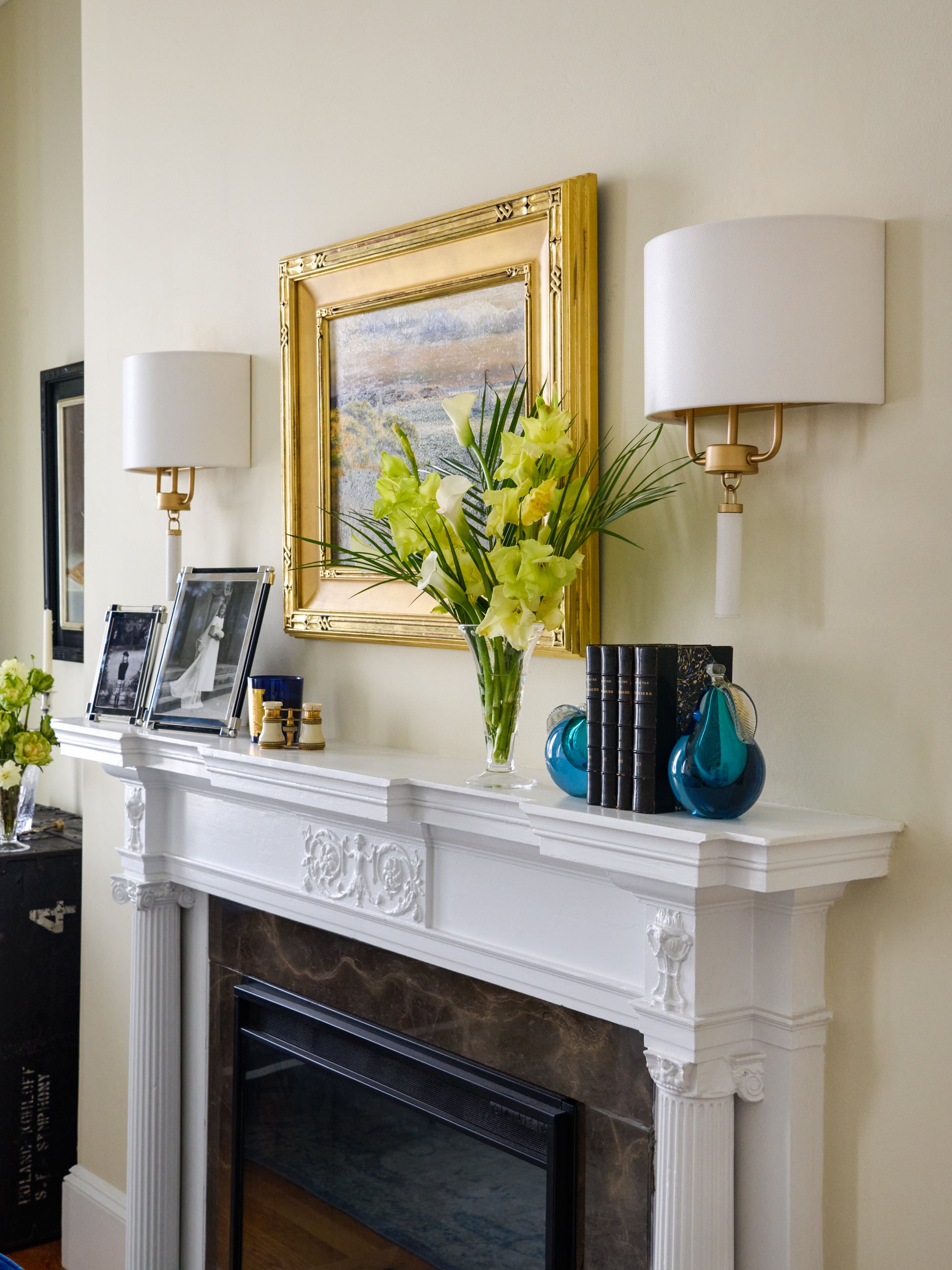 Art Deco Matte Gold Sconce with Leather Trim Weston Table