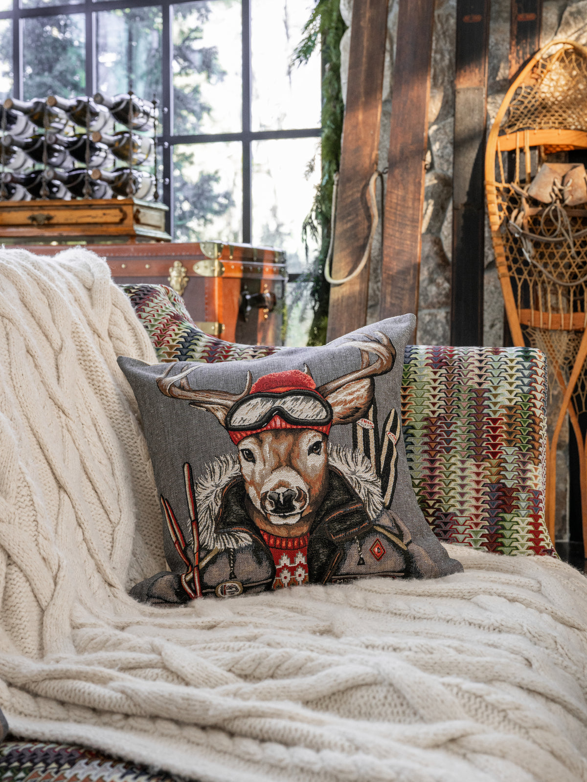 Stag with Ski Goggles Jacquard Pillow Weston Table