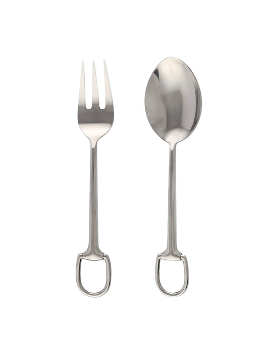 Stirrup Matte Silver Serving Fork and Spoon Set Weston Table