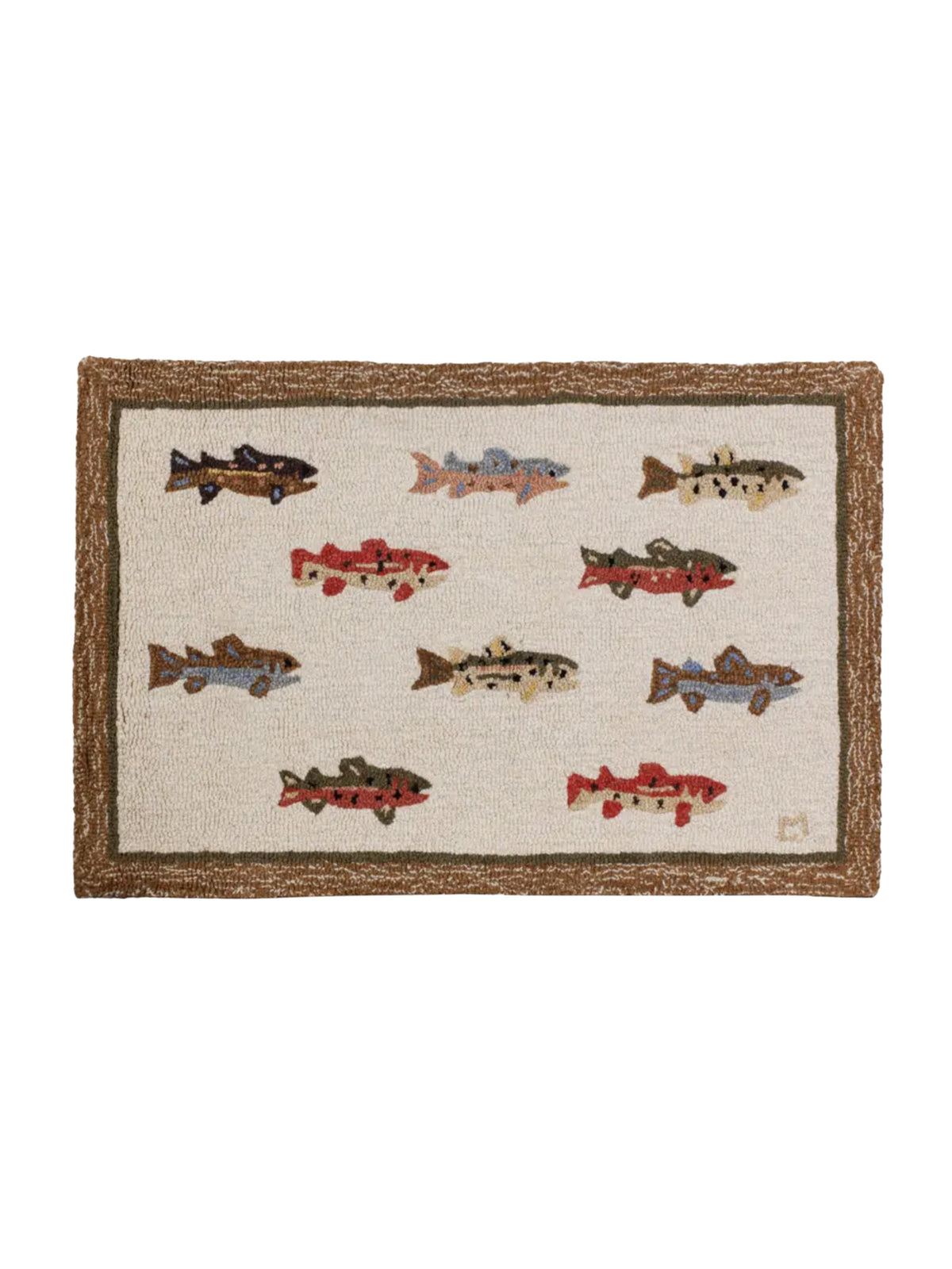 Summer Trout Hooked Wool Area Rug 34x26 Weston Table