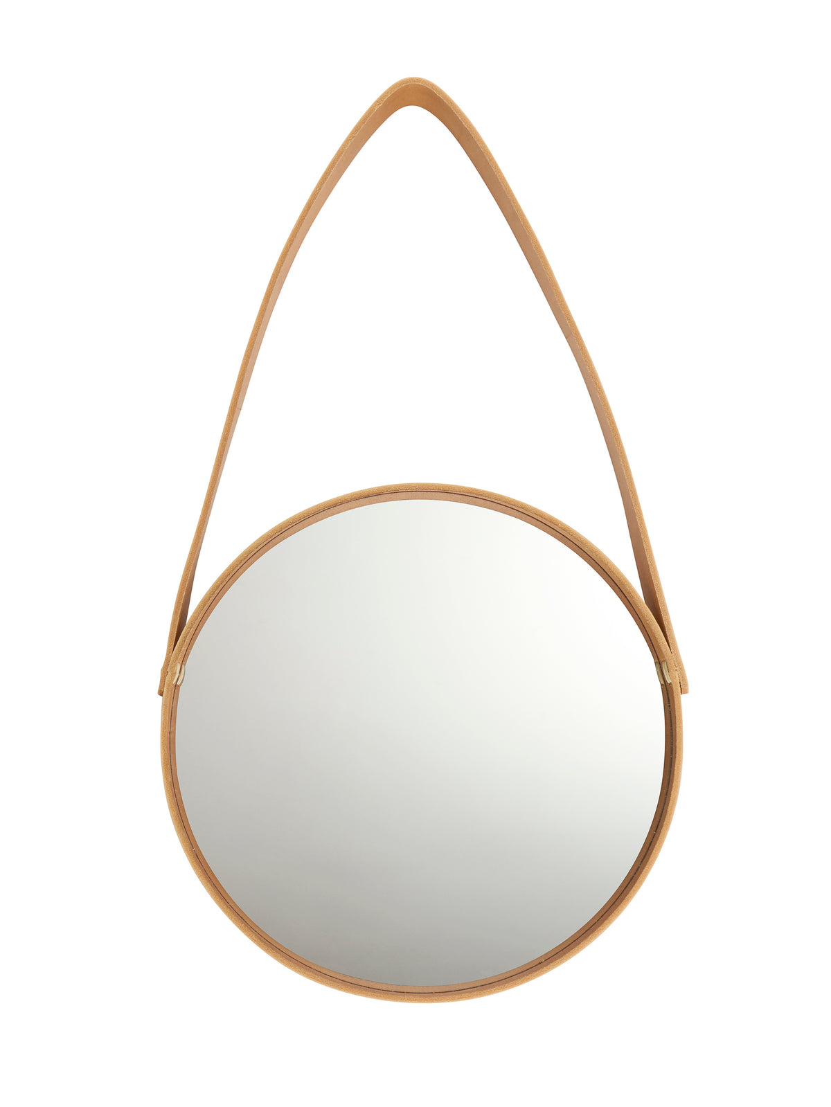 Tan Leather Round Hanging Mirror Medium Weston Table