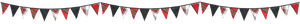  Decorative string of flags with plaids in red, white, and black colors. 