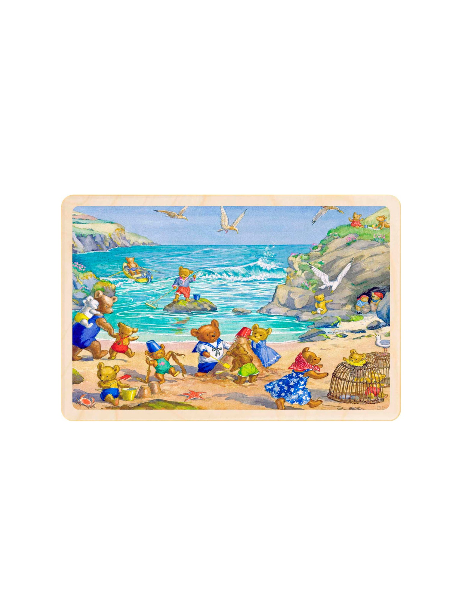 Teddies on the Beach Wooden Postcard Weston Table