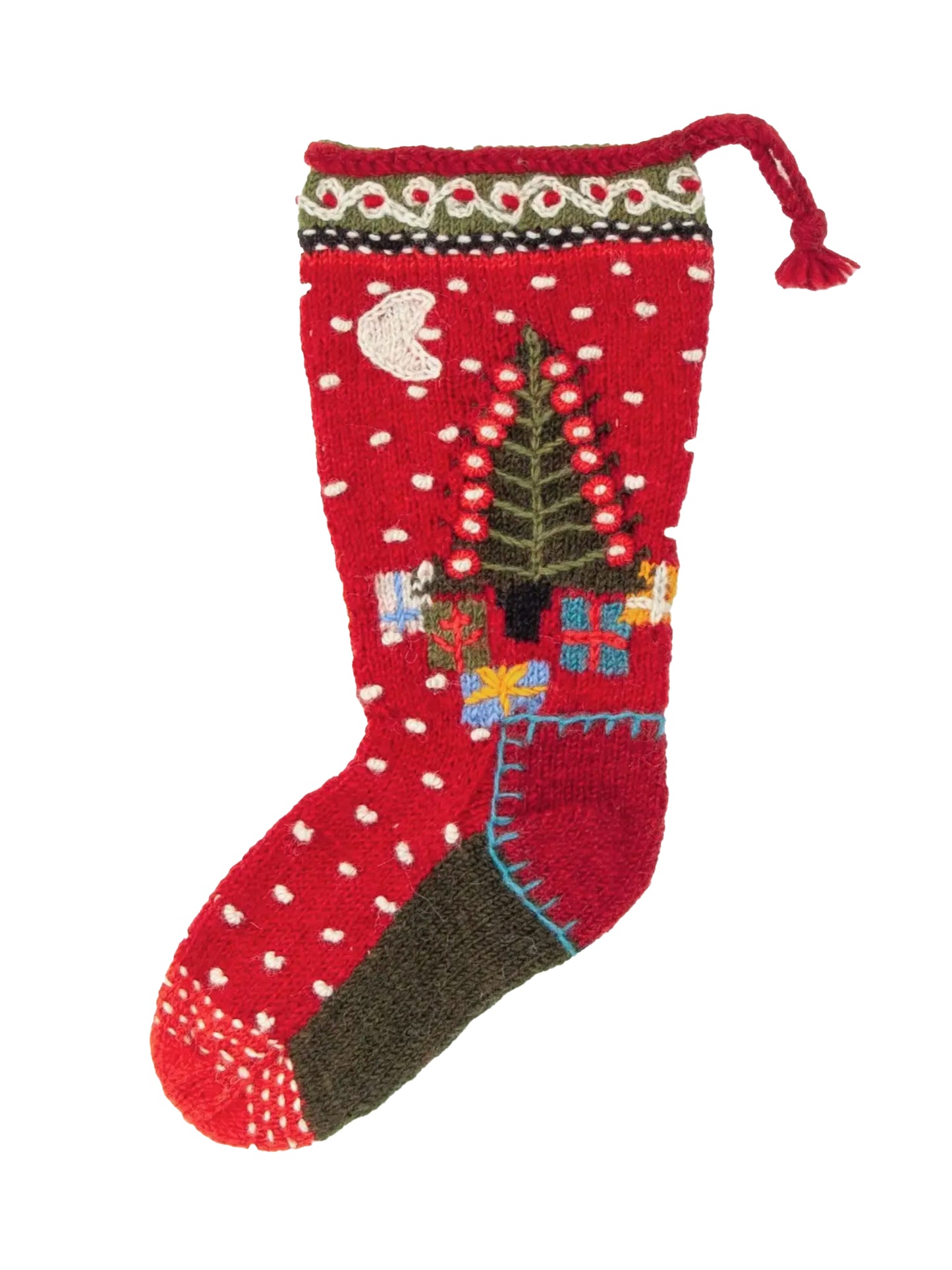 Tree and Presents Wool Knit Christmas Stocking Weston Table