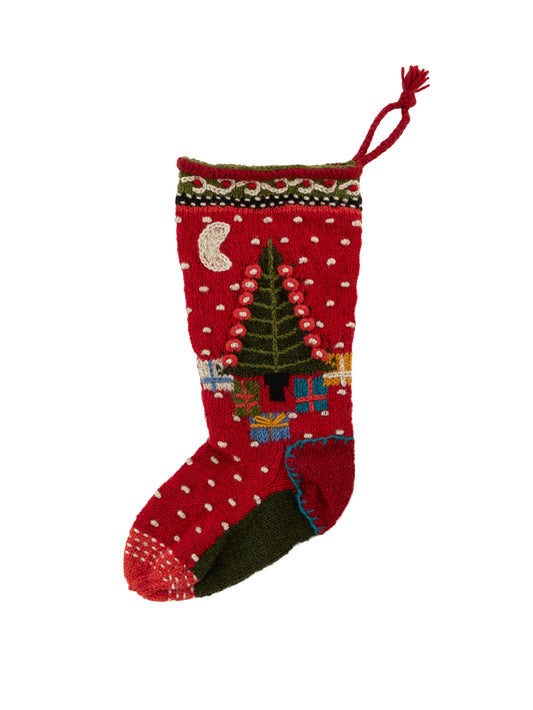 Tree and Presents Wool Knit Christmas Stocking Weston Table