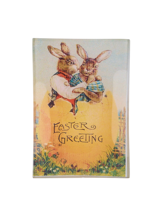 Two Bunnies Easter Yellow Decoupage Glass Tray Weston Table
