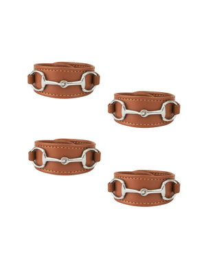  Vegan Leather and Pewter Horse Bit Napkin Ring Set Weston Table 