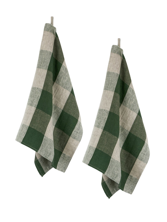 Vermont Forest Check Linen Kitchen Towels Set of Two Weston Table