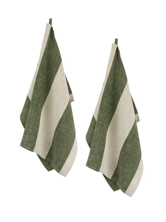 Vermont Forest Striped Linen Kitchen Towels Set of Two Weston Table