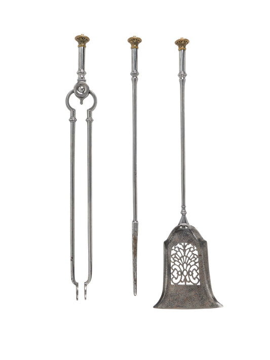 Vintage 1820s English Brass Top Fireplace Tool Set Weston Table
