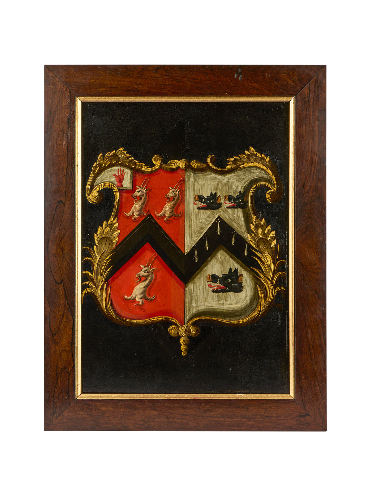 Vintage 1820s English Coat of Arms Framed Panel Weston Table