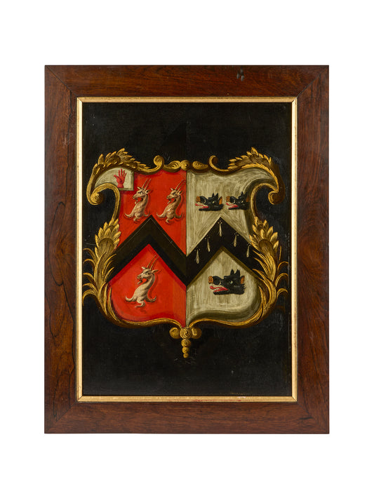 Vintage 1820s English Coat of Arms Framed Panel Weston Table