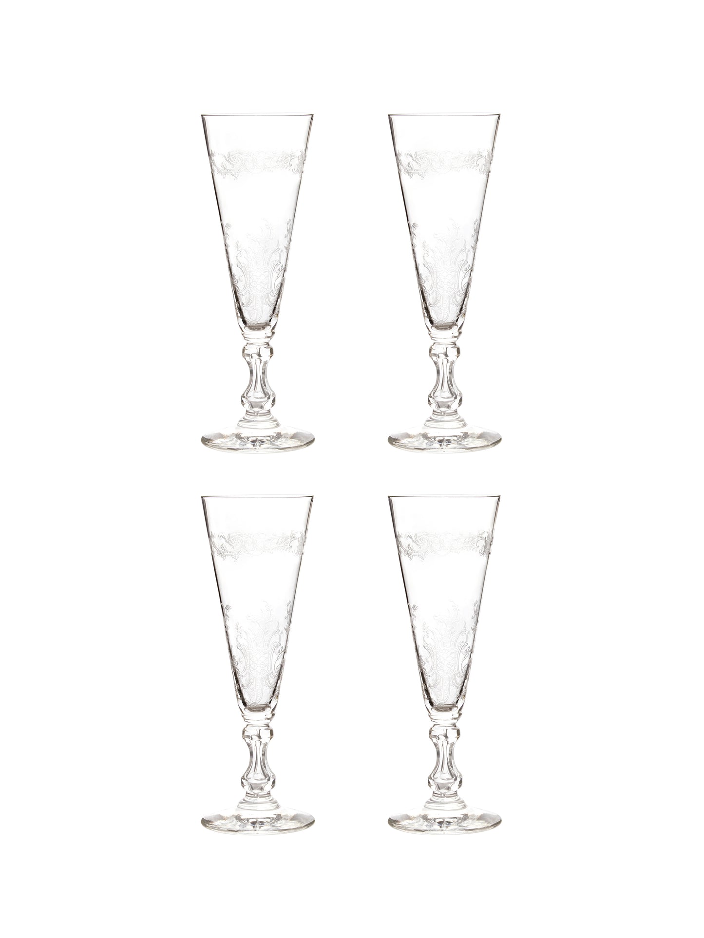 Vintage 1880s Crystal French Champagne Flutes Set of Four Weston Table