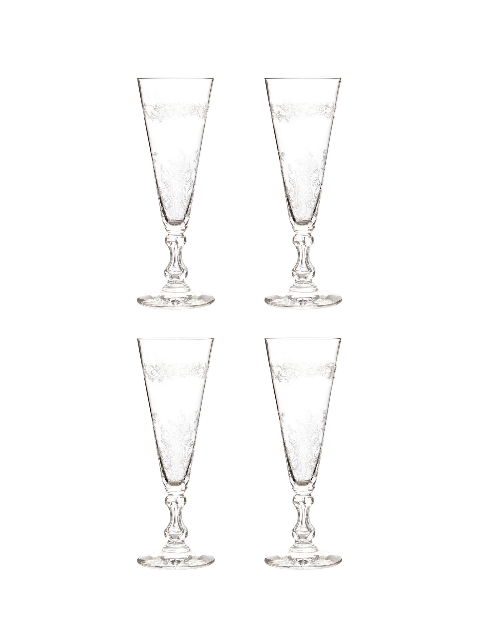 Vintage 1880s Crystal French Champagne Flutes Set of Four Weston Table