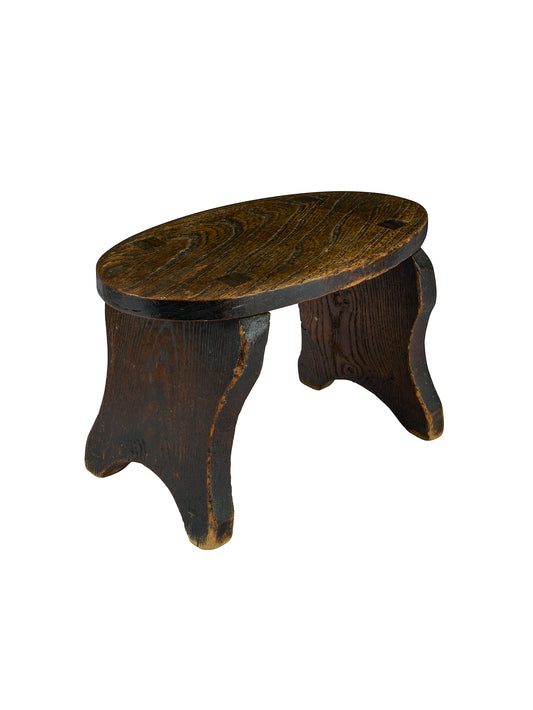 Vintage 1830s English Elm Small Oval Stool Weston Table 