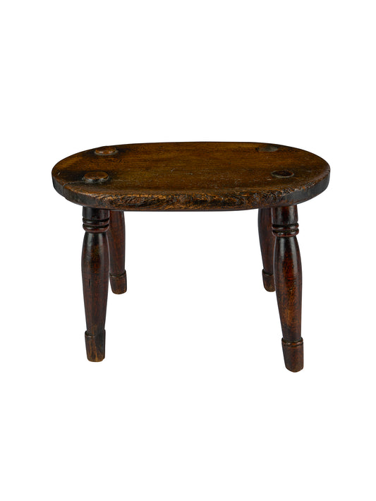 Vintage 1830s English Elm Small Oval Stool Weston Table