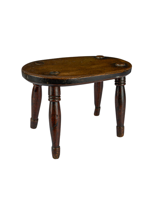 Vintage 1830s English Elm Small Oval Stool Weston Table