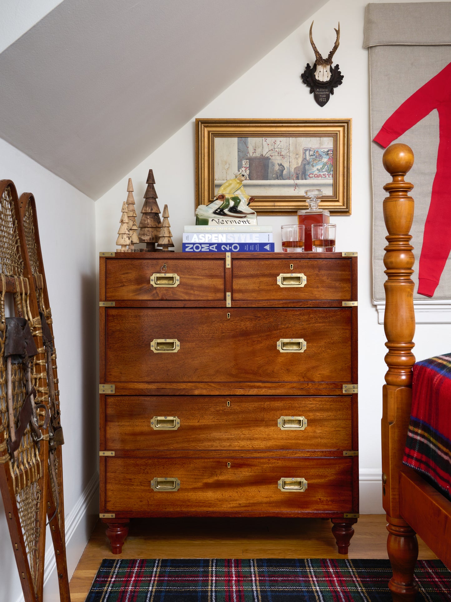 Vintage 1850s English Campaign Chest of Drawers Weston Table