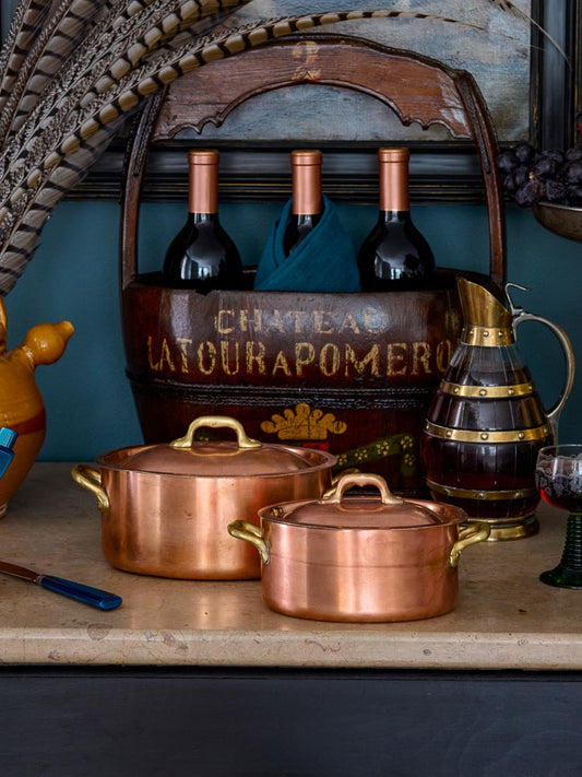 Vintage 1850s French Copper Oval Lidded Braiser Weston Table